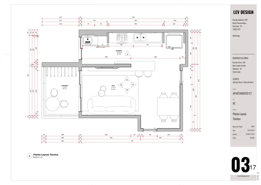 Planta de layout técnico cotada