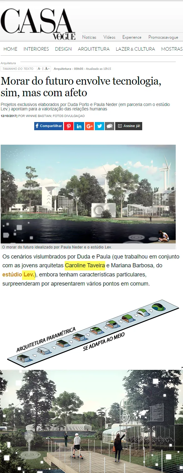 Página da matéria da Casa Vogue, com o estúdio Lev citado no texto